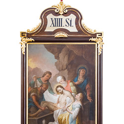 Der heilige Leichnam Jesu wird in das Grab gelegt.